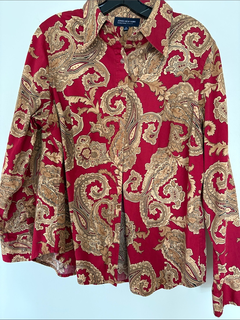 Jones New York Red and Gold Paisley Button-Down Shirt